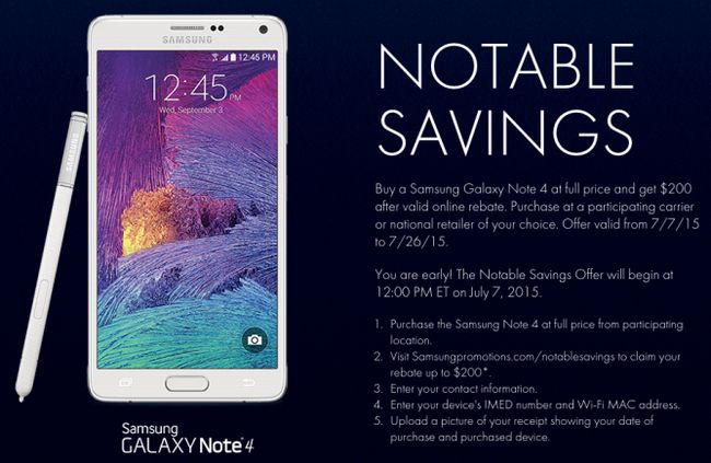 Fotografía - De notables économies de [affaire Alerte] Samsung Offre 200 $ de rabais sur la pleine Prix Galaxy Note 4 achats, valable Jusqu'au 26 Juillet ici à 2015